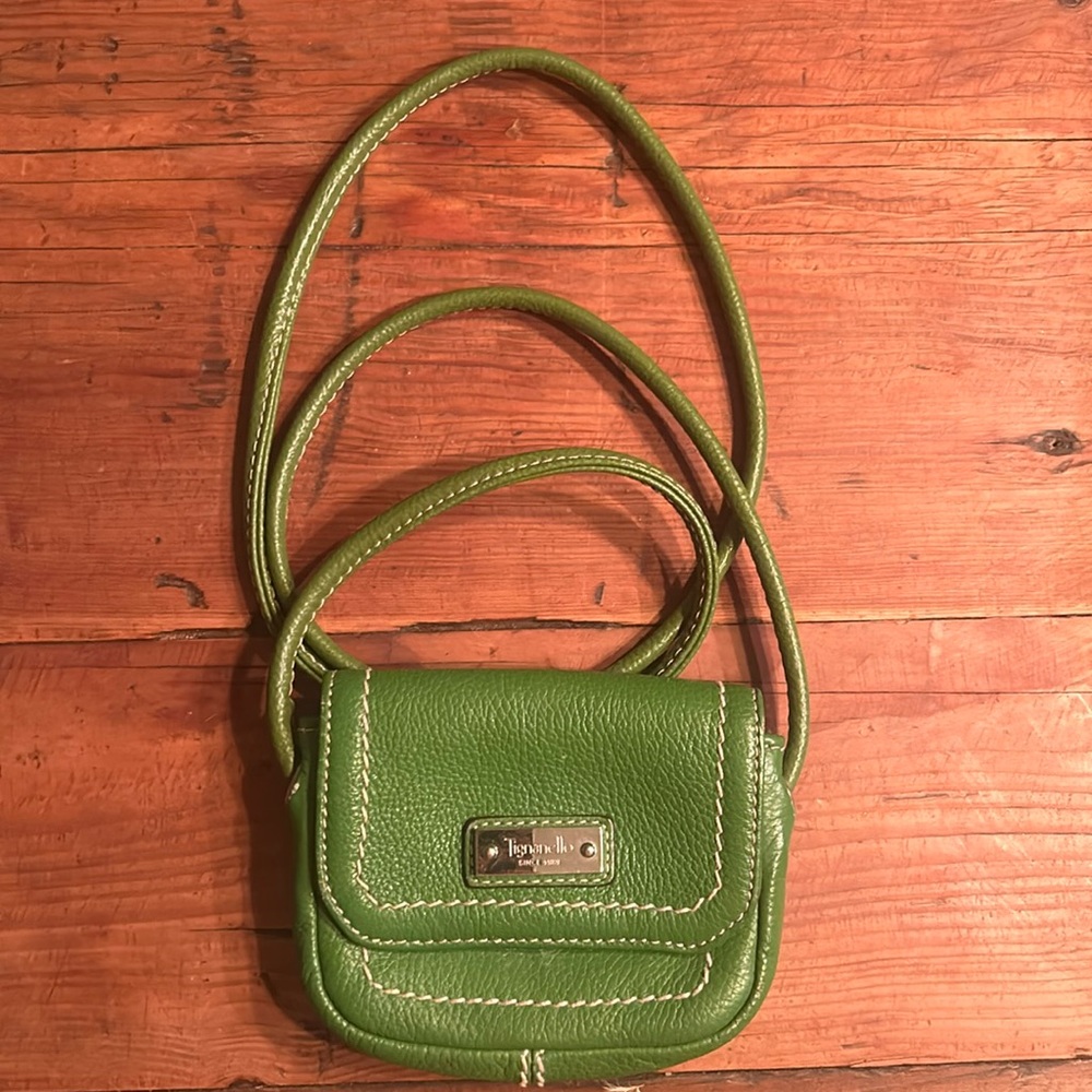 Tignanello green leather crossbody handbag purse